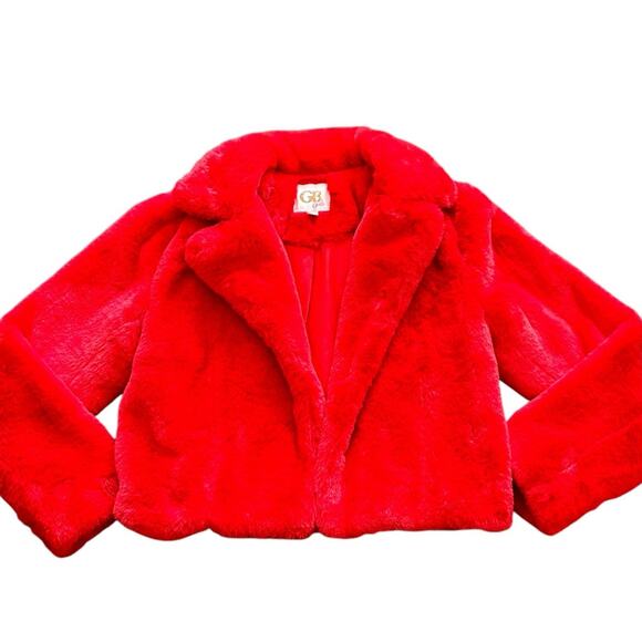 GB Girls Faux Fur Short Jacket Red 7/8 EUC - Picture 1 of 6